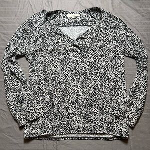 Ann Taylor LOFT Shirt Womens Medium Black White Leopard Print Long Sleeve Top